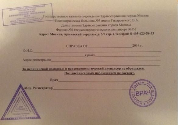 Справка из психоневрологического диспансера Справка из психоневрологического диспансера