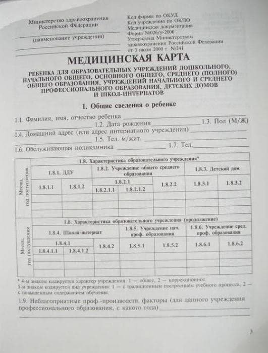 Медицинская карта ребенка Медицинская карта ребенка